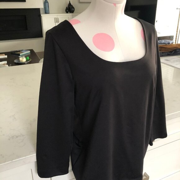 Monsoon Classic Neutral Scoop Neck 3/4 Sleeve Top Black Sz L NWT - Picture 3 of 9
